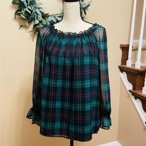 🌲 Talbots hunter green & pink swing top •Size Small Petite